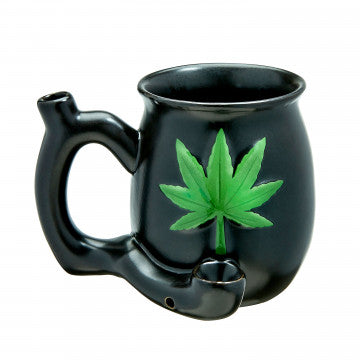 Black Matt Mug With Embossed Green Leaf - Roast and Toast